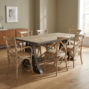 Exclusive Contemporary Wood <b>Dining</b> <b>Table</b> <b>Set</b> Long <b>Table</b> 6 Chairs Foldable Home Furniture Ardena DTS 001 for <b>Dining</b> Room - Product Image 2