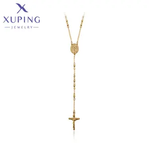 A00632846 Xuping joyería al por mayor moda Simple y delicado redondo con flecos cruzados 24Kgold collar de acero inoxidable