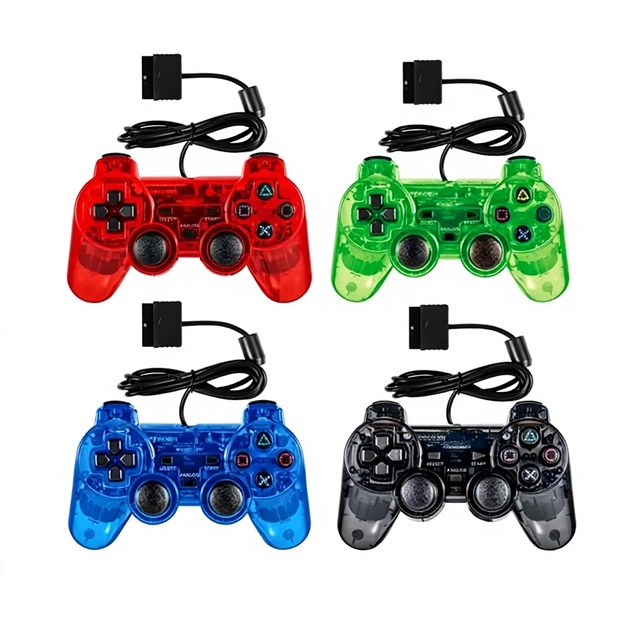Factory-direct Dongguan-made PS2 Game Controller Snowflake-style Buttons Dual Motors Dual Vibration Transparent Colorful P2
