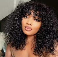 Offre Spéciale faite à la machine bouclés avec Bang 250% densité perruque de cheveux humains vierges Non dentelle courte coupe de lutin bouclés perruques de cheveux humains