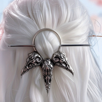 Épingle à Cheveux Viking Trois Crânes de Corbeau Pique Gothique Argent Antique Bijou Médiéval Nordique Accessoire Femme