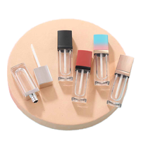 STOCK NO MOQ Emballage cosmétique vide pour rouge à lèvres, à paroi épaisse, avec col dégradé, bouchon à vis, transparent, 5ml, carré, sérigraphié