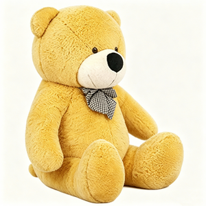Customized Yellow Teddy <b>Bear</b> Plush - Soft Fluffy Stuffed Animal with Checkered Bow, <b>Cute</b> Classic Toy for Kids & Nursery - Product Image 1
