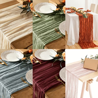 En gros Chemin de table en polyester beige sauge style farmhouse, uni, en gaze et en gaze de coton, pour mariage et fête