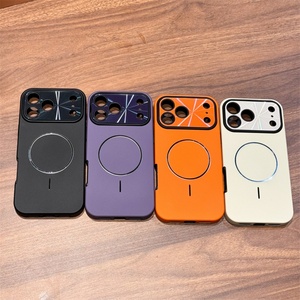Funda magnética 2 en 1 de color sólido con ventana grande y acabado mate para iPhone 17, 16, 15, 14, 13 Pro Max, naranja, y protectores - Product Image 1