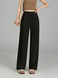 <span class=keywords><strong>Pantalon</strong></span> en <span class=keywords><strong>lin</strong></span> taille haute pour femmes printemps été nouvelle version taille élastique cordon <span class=keywords><strong>coupe</strong></span> <span class=keywords><strong>droite</strong></span> polyvalent ample décontracté drapé - Product Image 5