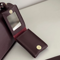 Étui à rouge à lèvres portable en cuir avec miroir, pochette compacte, breloque de sac, pochette de rangement pour rouge à lèvres et miroir, organiseur de gloss