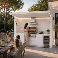 Fabricant d'ensembles de cuisine BBQ d'extérieur modulaires en acier inoxydable avec armoires, îlot de cuisson, évier, rangement et plan de travail, conception personnalisée