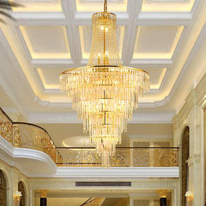 Luxurious Golden hanging <b>lamp</b> staircase <b>living</b> <b>room</b> luxury gold k9 crystal chandeliers - Product Image 1