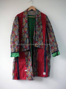 Reversible Vintage Kantha chaqueta azul índigo estampada a mano Jaipur - Product Image 5