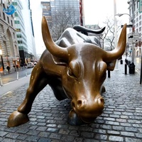 Gran Estatua de Bronce del Toro de Wall Street para Jardín Exterior, Famosa Escultura de Animal Fundida a Mano de Tamaño Real