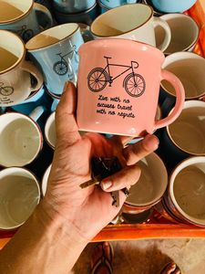 Blue <b>Enamel</b> Ceramic Coffee <b>Mug</b> Custom Logo Reusable Drinkware for Office Home Camping Gift - Product Image 5