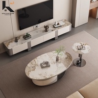 Table basse ovale en marbre de luxe italienne moderne haut de gamme en acier inoxydable pour salon