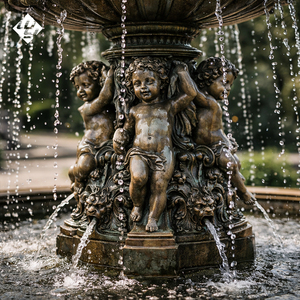 Fontaine à eau de jardin extérieure à 3 niveaux en bronze de style européen avec statue de chérubin pour villa - Product Image 1