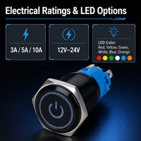 Interrupteur à bouton poussoir autobloquant de 12 mm avec lumière 3a 5a 10a 12v~24v Interrupteur à bouton poussoir noir marche arrêt