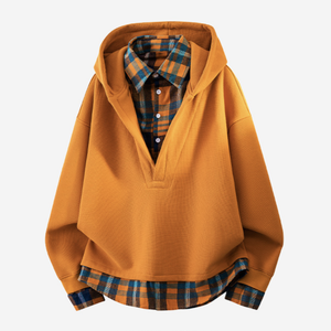 Sudadera con Capucha y Cuello de Camisa, Estilo Vintage, de Dos Piezas (Falso), para Hombre, Otoño y Primavera - Product Image 5