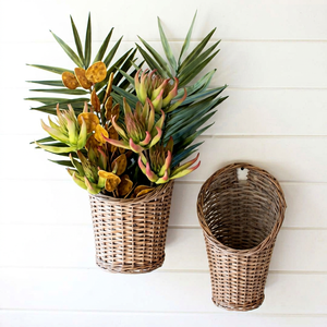 Cesta Colgante de Pared de Ratán Natural, Organizador de Almacenamiento Tejido con Asa de Transporte para Cocina, Baño, Dormitorio, Jardín, Soporte para Plantas - Product Image 1