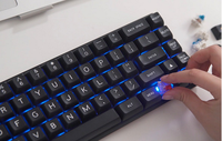 X Bow Keyboard Mekanik Mini 60%, GATERON Nirkabel Tipe-c RGB Ergonomis Kayu Ceri, Biru Merah Cokelat