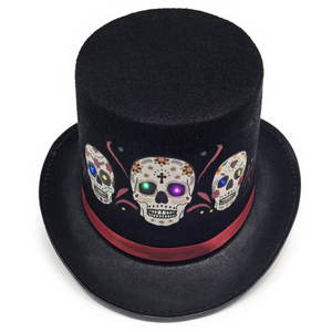 Sombrero de Copa Mexicano con Calavera de Terciopelo y Luces LED para el Día de Muertos y Disfraces de Halloween - Product Image 1
