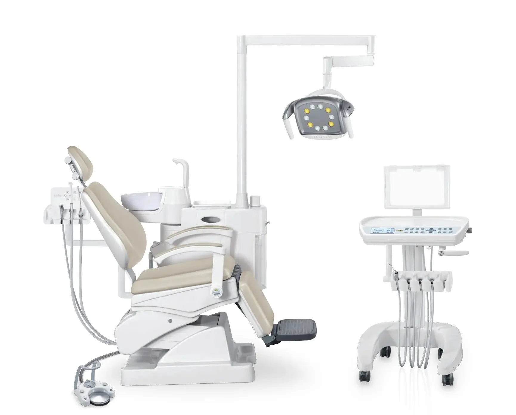AM-398 Trolley Floor Type Foldaway Dental Unit with LED Lamp Suction Filter and Pneumatic Foot Switch Air Pressure