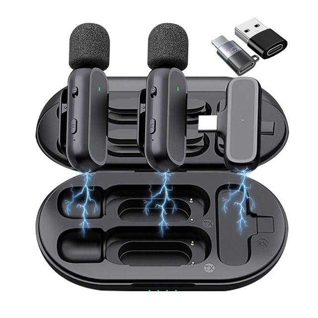 2.4G Wireless Condenser Lavalier Microphone for iPhone & Android with Noise Cancelling Plug Play Desktop Use Charging Case