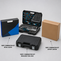 Juego de Herramientas Manuales Compacto de 108 Piezas con Llaves Métricas, Alicates y Destornilladores para Caja de Herramientas de Mecánico Profesional