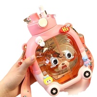 Bouteille d'eau en PC pour enfants, motif dessin animé, avec couvercle pop-up à une touche, paille intégrée, grande capacité, double bec verseur, portable pour l'extérieur