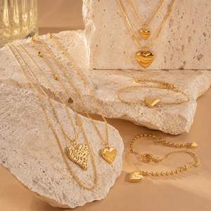 Collier pendentif en acier inoxydable plaqué or 18 carats, anti-ternissement, en forme de cœur, plusieurs styles, pour femmes, vente en gros de bijoux fantaisie - Product Image 5