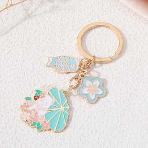 Lovely Cute Japanese Zinc Alloy Enamel Carabiner Keychain Cherry Blossom Kimono Umbrella <strong>Sweet</strong> Style Women Girls Friendship <strong>Gift</strong> - Product Image 2