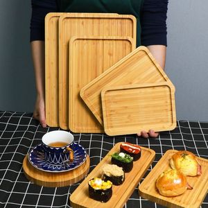 Ensemble de plateaux de service en bambou, rectangulaires, carrés, ronds, pour thé, pain, dessert, pizza, sushi, vaisselle, motif bois naturel, style simple - Product Image 5