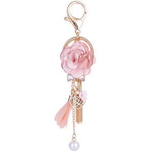 Fresh Gentle Fabric Small Flower Fringe Car Keychain Plush Key Chains Toys Holder Bag Accessories Keychain