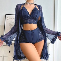 Ensemble de lingerie sexy trois pièces en dentelle avec bretelles et pyjama érotique - Lingerie transparente pour la vente en gros (ODM)