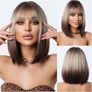Peluca Bob <span class=keywords><strong>para</strong></span> <span class=keywords><strong>Mujer</strong></span> Estilo Europeo-Americano, <span class=keywords><strong>Cabello</strong></span> Corto <span class=keywords><strong>de</strong></span> Cabeza Completa, Degradado <span class=keywords><strong>Gris</strong></span>-Marrón, Largo hasta los Hombros, Fibra Resistente a Altas Temperaturas - Product Image 2