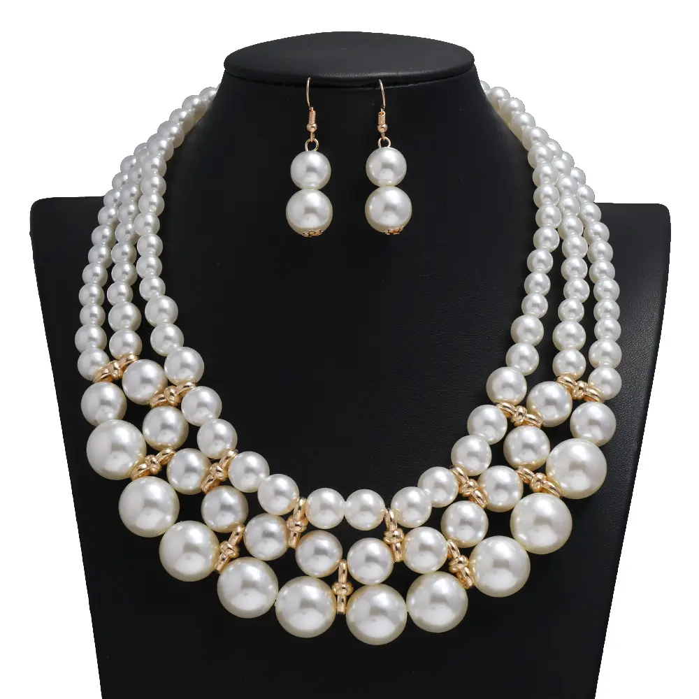 Collier ras du cou Imitation de perles, Imitation, plaqué or, pour femmes, à multicouches, grande perle, accessoire de mariage, ensemble de bijoux,