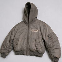 Blouson Bomber Homme Personnalisé en Coton Épais Effet Vieilli, Coupe Courte et Ample, Style Baseball Varsity, Zippé avec Capuche