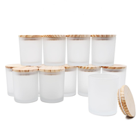 Pot de bougie vide en verre à large bouche givré 7oz 10oz 14oz avec couvercles en bois de bambou