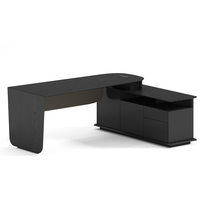 Muebles de Oficina de Grado Comercial, Juego de Escritorio Simple de Roble Negro con Almacenamiento para Uso Corporativo