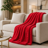 Jeté de lit de luxe rouge en fausse fourrure de lapin sculptée en 3D, double couche, épais et chaud, jacquard de Noël, peluche d'hiver, cadeau
