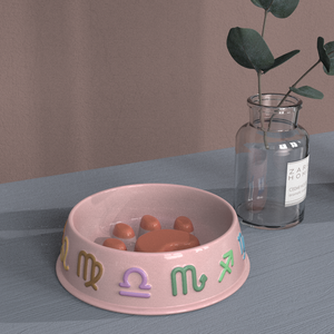 Atacado Design Personalizado High End rosa Cerâmica Pet <span class=keywords><strong>Cat</strong></span> Dog Bowls Porcelana Paw Slow Feeder <span class=keywords><strong>Bowl</strong></span> com Em Relevo Doze Signos Do Zodíaco - Product Image 5