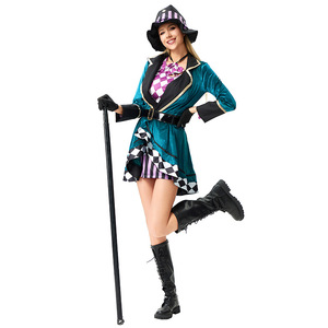 Costume de Chapeur Fou pour femme adulte, taille S à 4XL, pour Halloween, spectacle de cirque, tenue de scène avec chapeau, robe, veste, gants et ceinture - Product Image 3