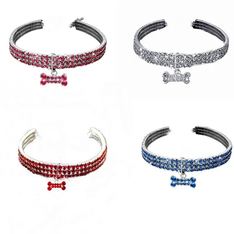 Exquisite Bling Crystal Teddy Dog Collar Diamond Puppy Pet Shiny Full Rhinestone Necklace Collar Collars for Pet Little Dogs