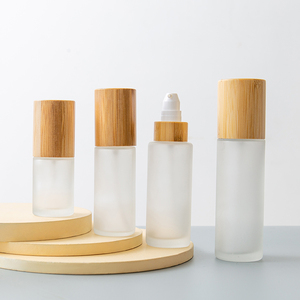 Emballage cosmétique pour soins de la peau, flacon compte-gouttes givré pour sérum, pots de crème, flacons pulvérisateurs pour lotion corporelle avec couvercle à anneau en bambou - Product Image 6