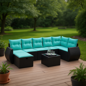 Set Divano da Esterno in Polyrattan Nero 8 Pezzi con Cuscini Design Elegante - Product Image 2