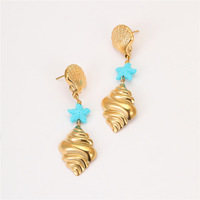 Boucles d'oreilles d'été de style océan pour les femmes, les vacances à la plage et les loisirs Style étoile de mer Conch Boucles d'oreilles Accessoires d'oreille