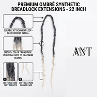 Extensions per Capelli Sintetici Ombre Premium all'Ingrosso, Treccia all'Uncinetto Grigio-Biondo, Dreadlock Sintetici a Doppia Estremità per Donna