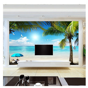 Papier Peint Paysage 3D Plage Mer Grande Murale Salon Chambre Tv Fond d'écran Tissu mural Film et Télévision Mur - Product Image 3