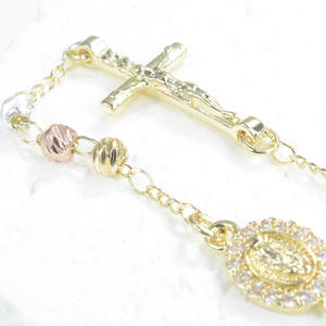 Pulseiras de Rosário Cristãs com Corte Curvo e 3 Tons de Contas, para Mulheres e Homens, Religiosas Católicas, com Anjo, Virgem Maria e Cruz de Jesus - Product Image 5