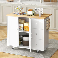 Table îlot de cuisine avec armoire de cuisine pliante sur roulettes et espace de rangement, chariot de bar de cuisine avec armoire