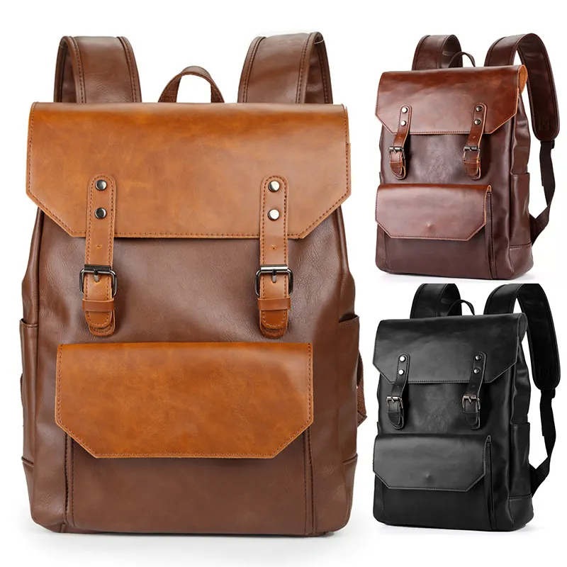 Kahverengi kahve büyük kapasiteli çok fonksiyonlu su geçirmez iş çantası moda okul hakiki deri erkek seyahat için sırt çantası