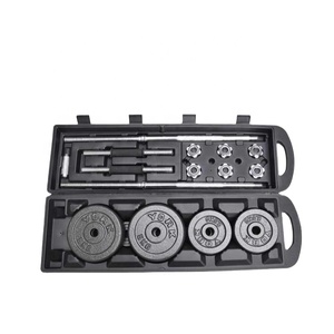 Ensemble haltères et barre réglable 2 en 1 en fonte noire portable de 50 kg pour musculation avec étui - Product Image 2